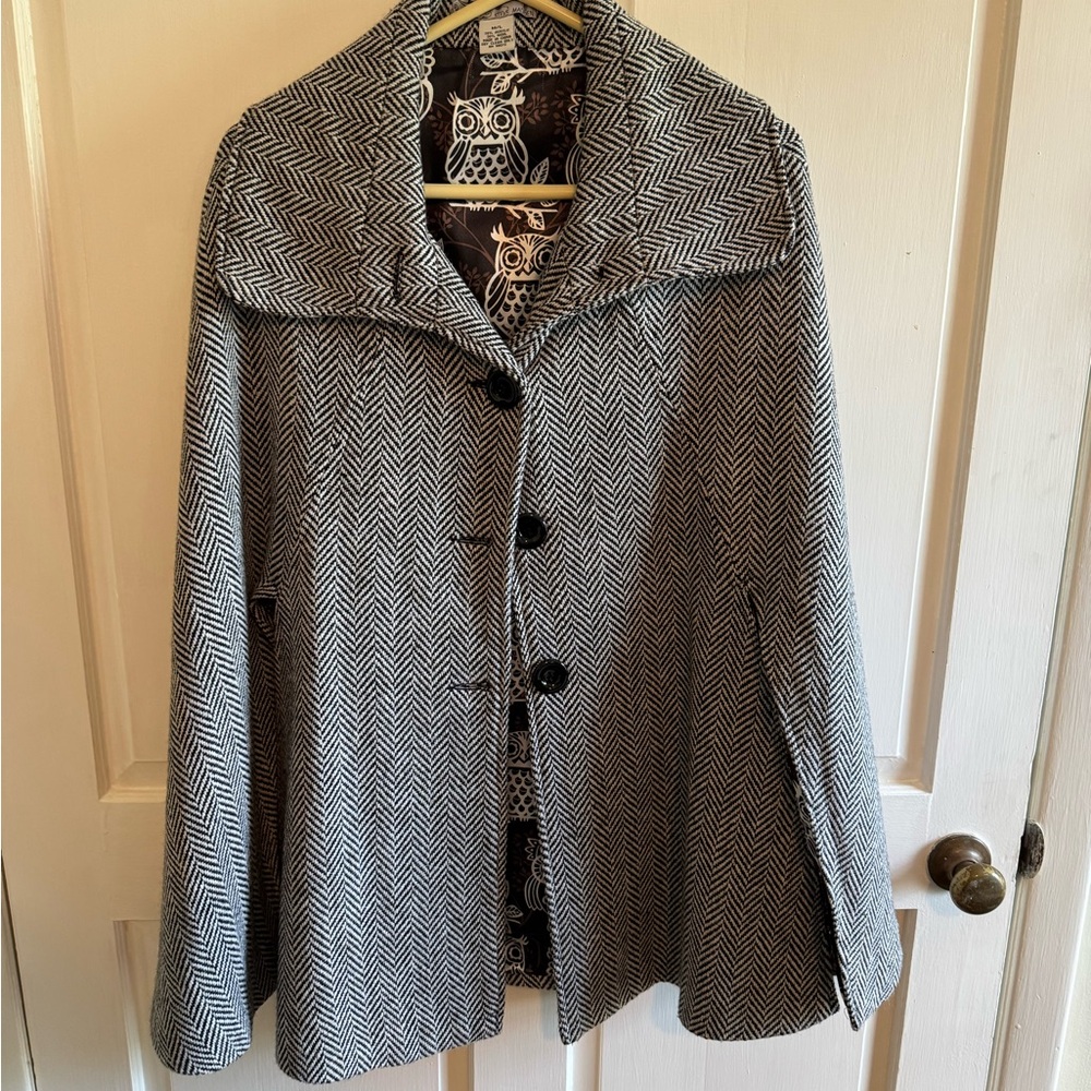 Women's Herringbone Button-Front Jacket Coat - Black & White
